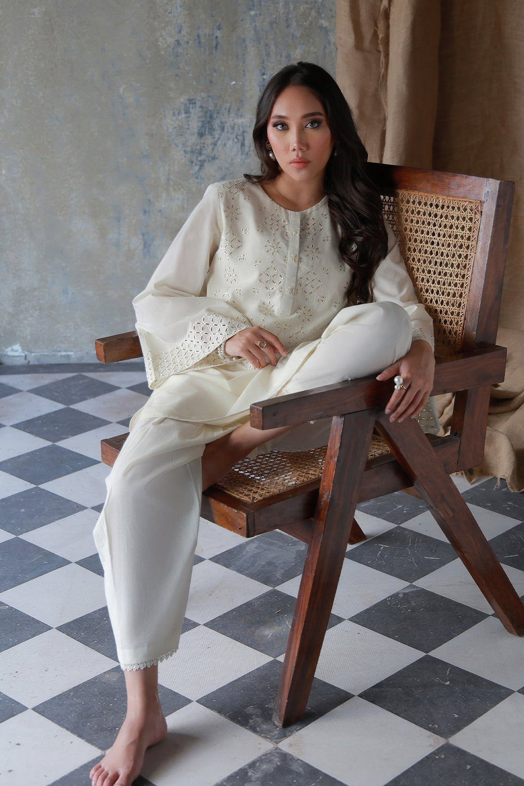 Neutral Edit by Sahar RTW Embroidered Cambric 2 Piece Suit Vanilla Hue Casual Collection