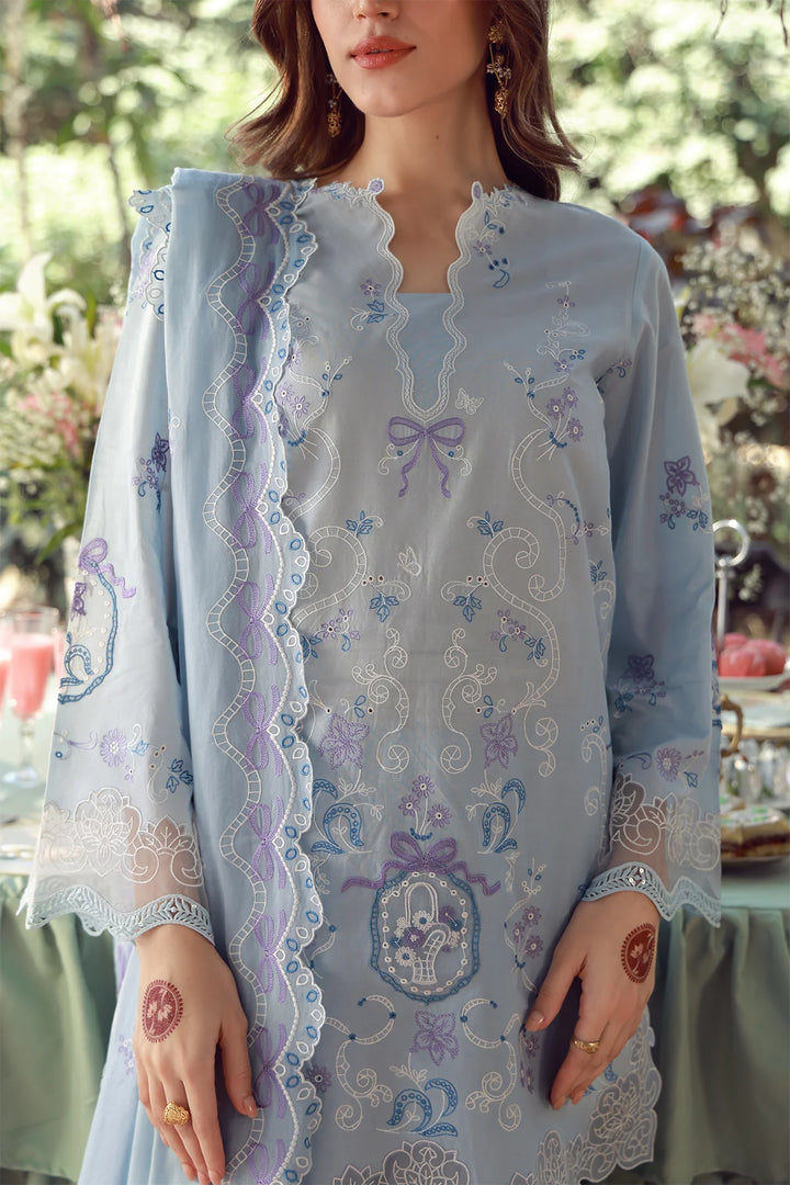 Sahar Unstitched Chikankari Lawn Sky Garden Waltz 3 Piece Suit CK-26-V2-09 - Summer Collection