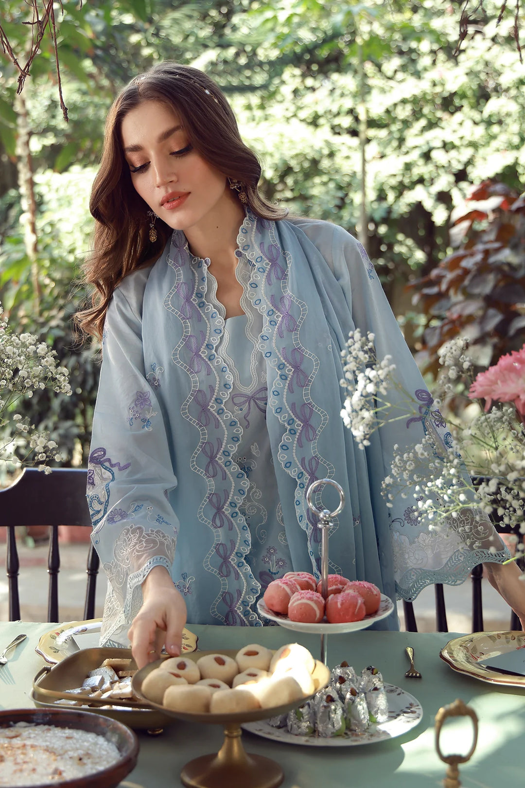 Sahar Unstitched Chikankari Lawn Sky Garden Waltz 3 Piece Suit CK-26-V2-09 - Summer Collection