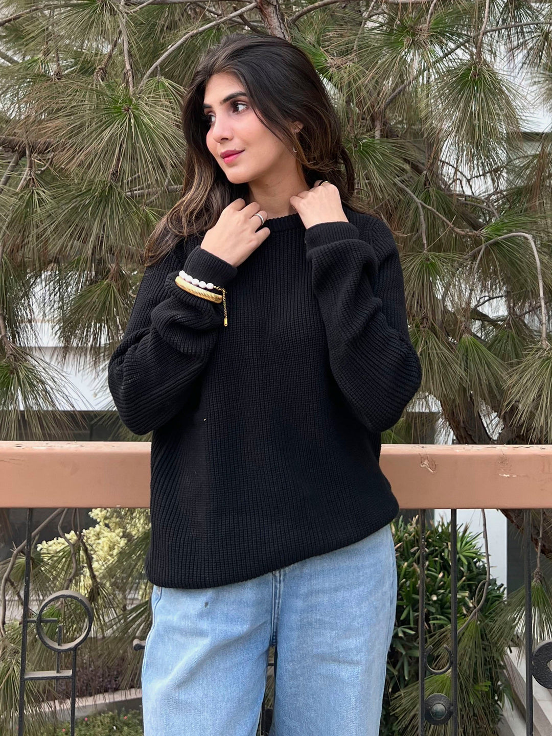 Brumano Women RTW Solids Cotton 1 Piece Black Knitted Jumper Western Collection