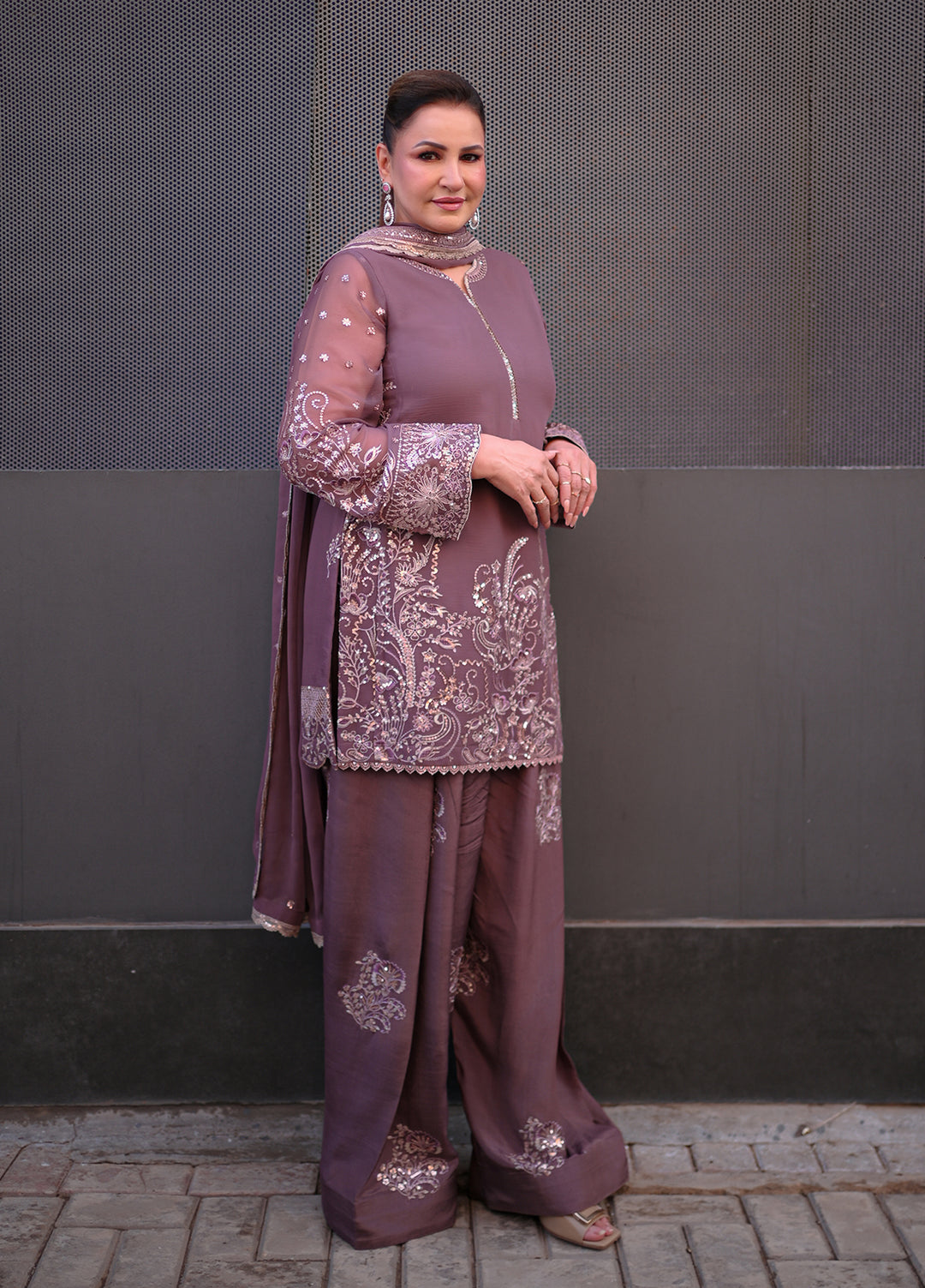 Sahane Embroidered Chiffon Suits Unstitched 3 Piece CT 25005 Roseate - Formals Collection