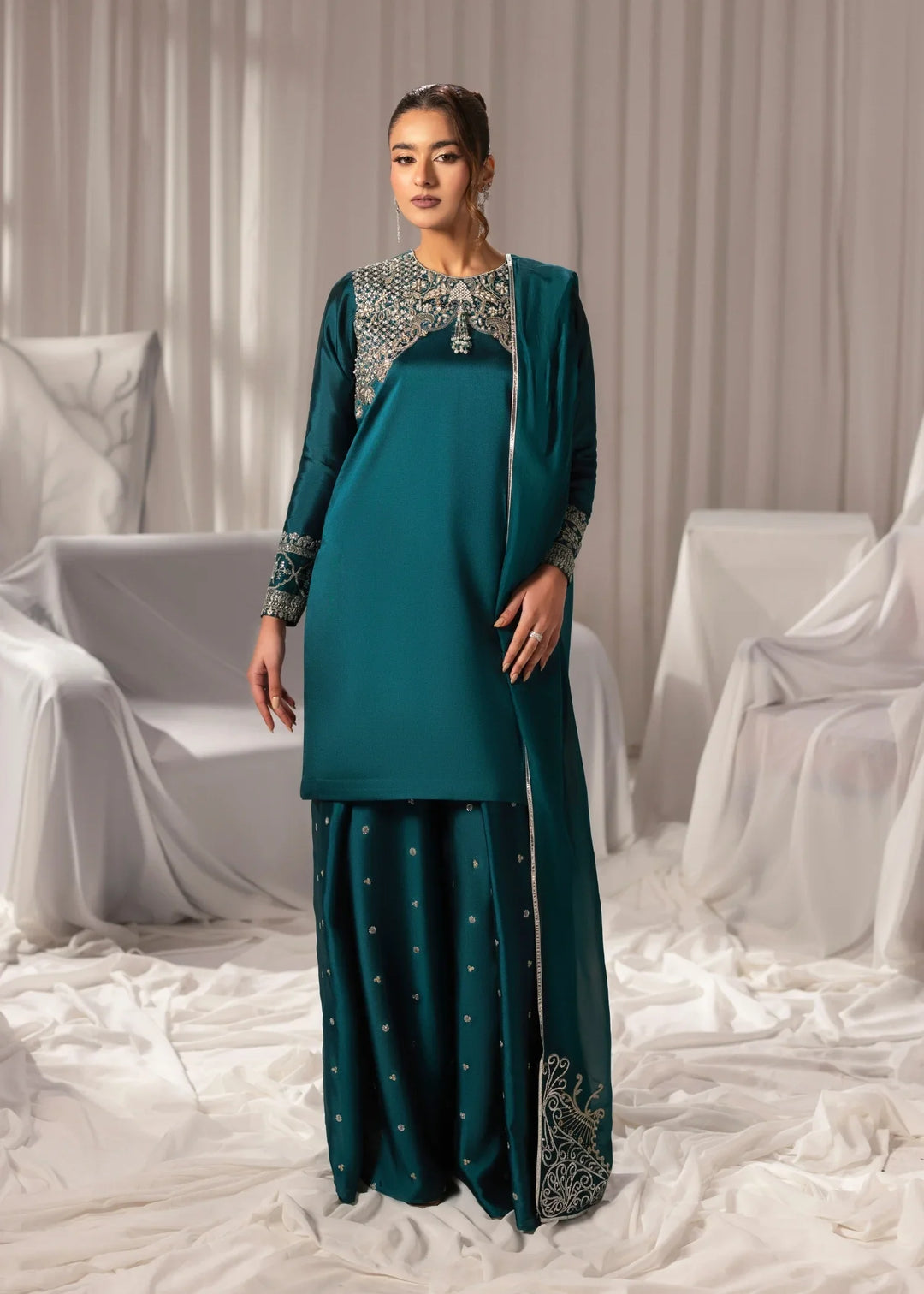Celeste by Jamni RTW Embroidered Sheesh Silk 3 Piece Suit JUNIPER Festive Collection