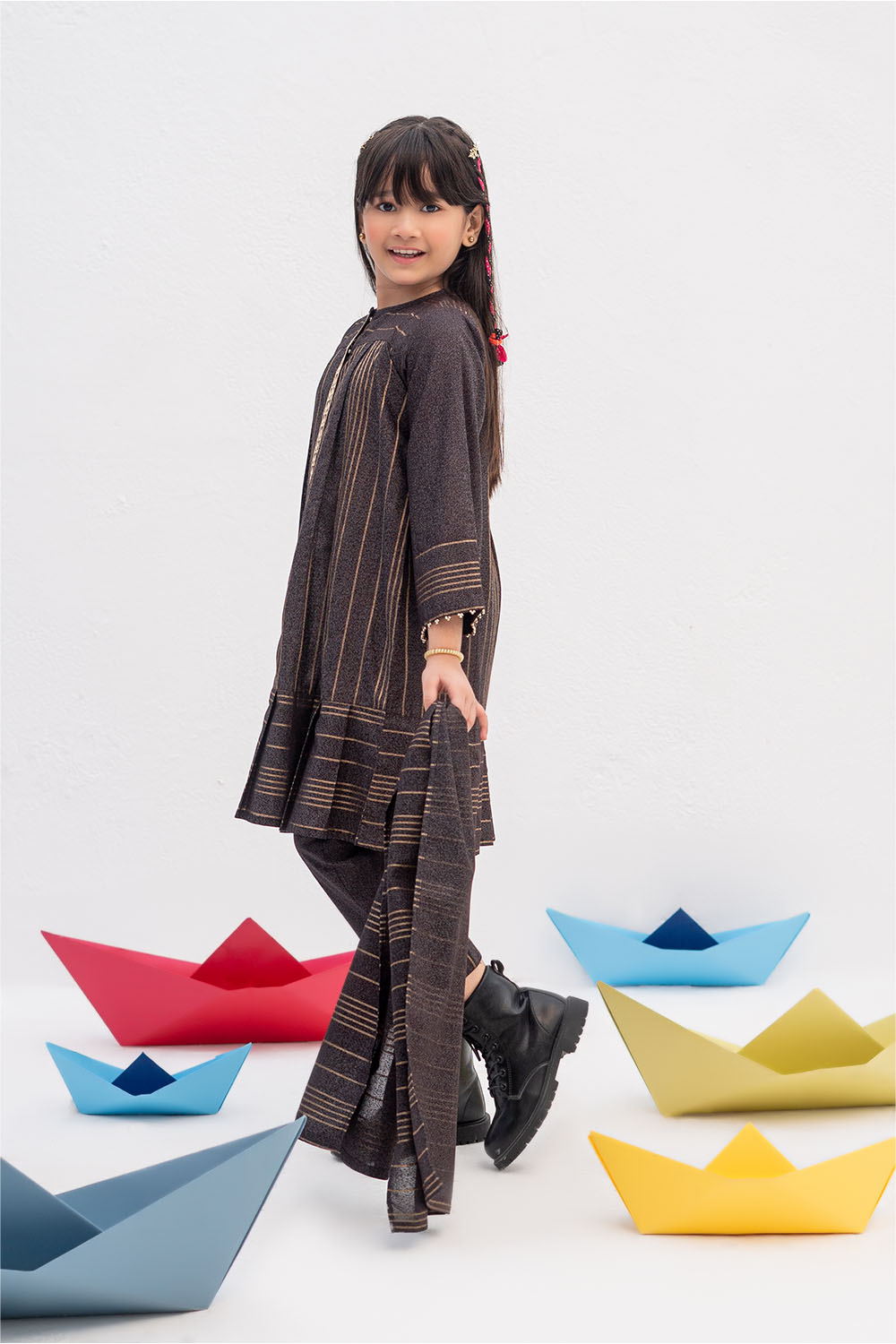 Senorita Kids RTW Black and Golden Casual 3 Piece Suit Karandi  KAD-02442 - Winter Collection