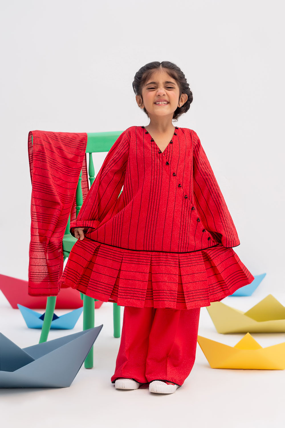 Senorita Kids RTW Red and Black Casual 3 Piece Suit Karandi  KAD-02438 - Winter Collection