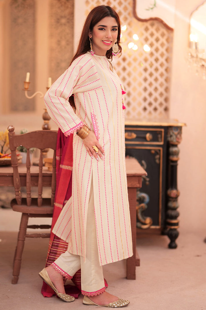 Senorita Women RTW Women Solids Fawn and pink Casual 3 Piece Suit Cotton Dobby LBD-02341 - Winter Collection