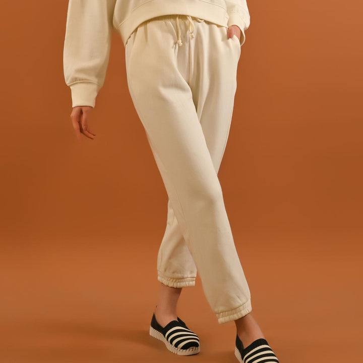 Dhaga Women Western Solids 1 Piece fleece Off White Jogger Pant DJP10015 - Summer Collection