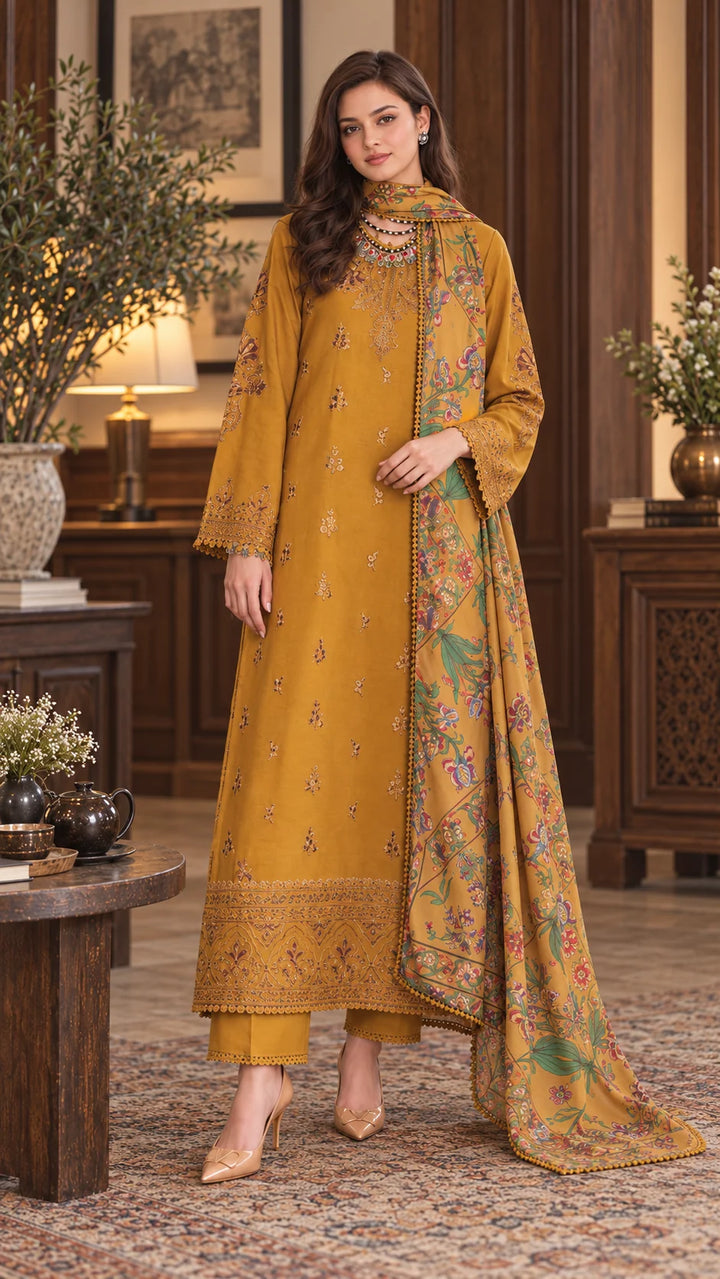 Noor by Saadia Asad Unstitched Embroidered Linen 3 Piece Suit SA26UNL D4 B - Winter Collection
