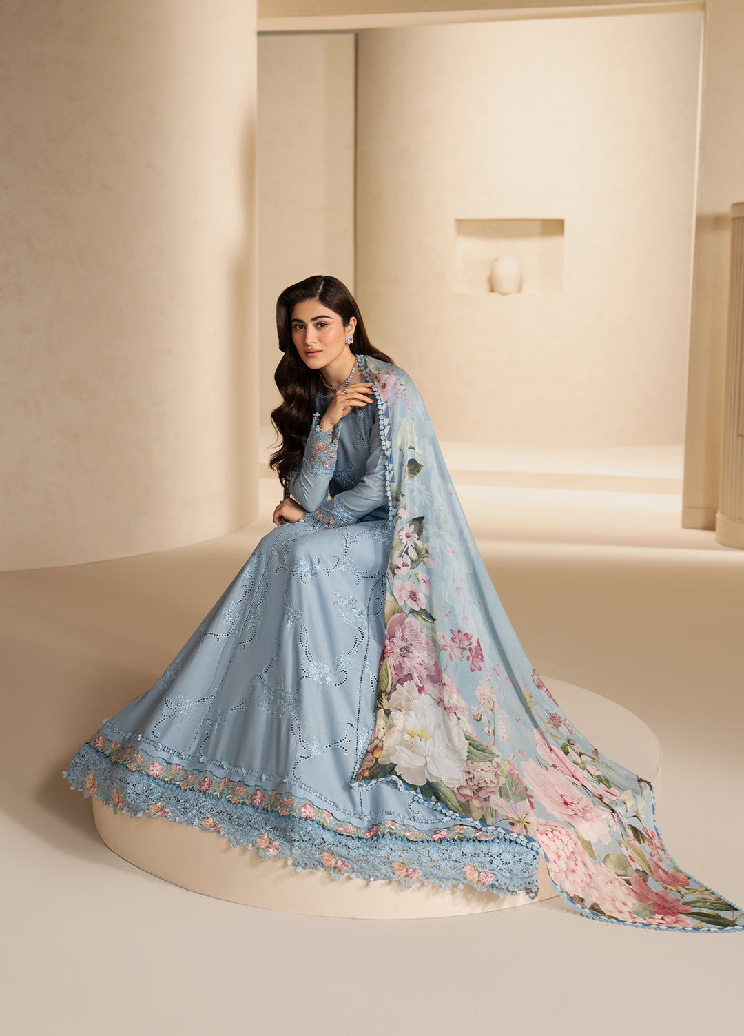 E-Craft by Elaf Unstitched Embroidered Lawn 3 Piece Suit EHC-5B Pacific - Casual Collection