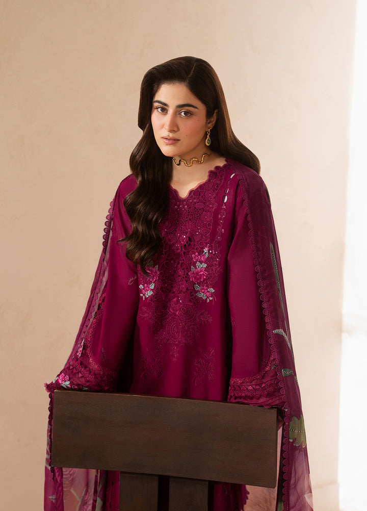 E-Craft by Elaf Unstitched Embroidered Lawn 3 Piece Suit EHC-4A Garnet - Casual Collection