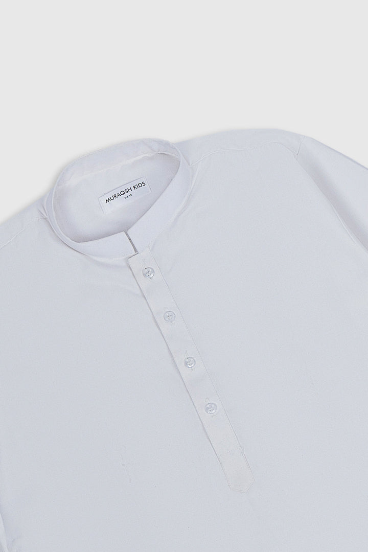 Muraqsh Ready To Wear Solids Cotton Boys Off White Blended Kurta Trouser MUR-OWK - Summer Collection