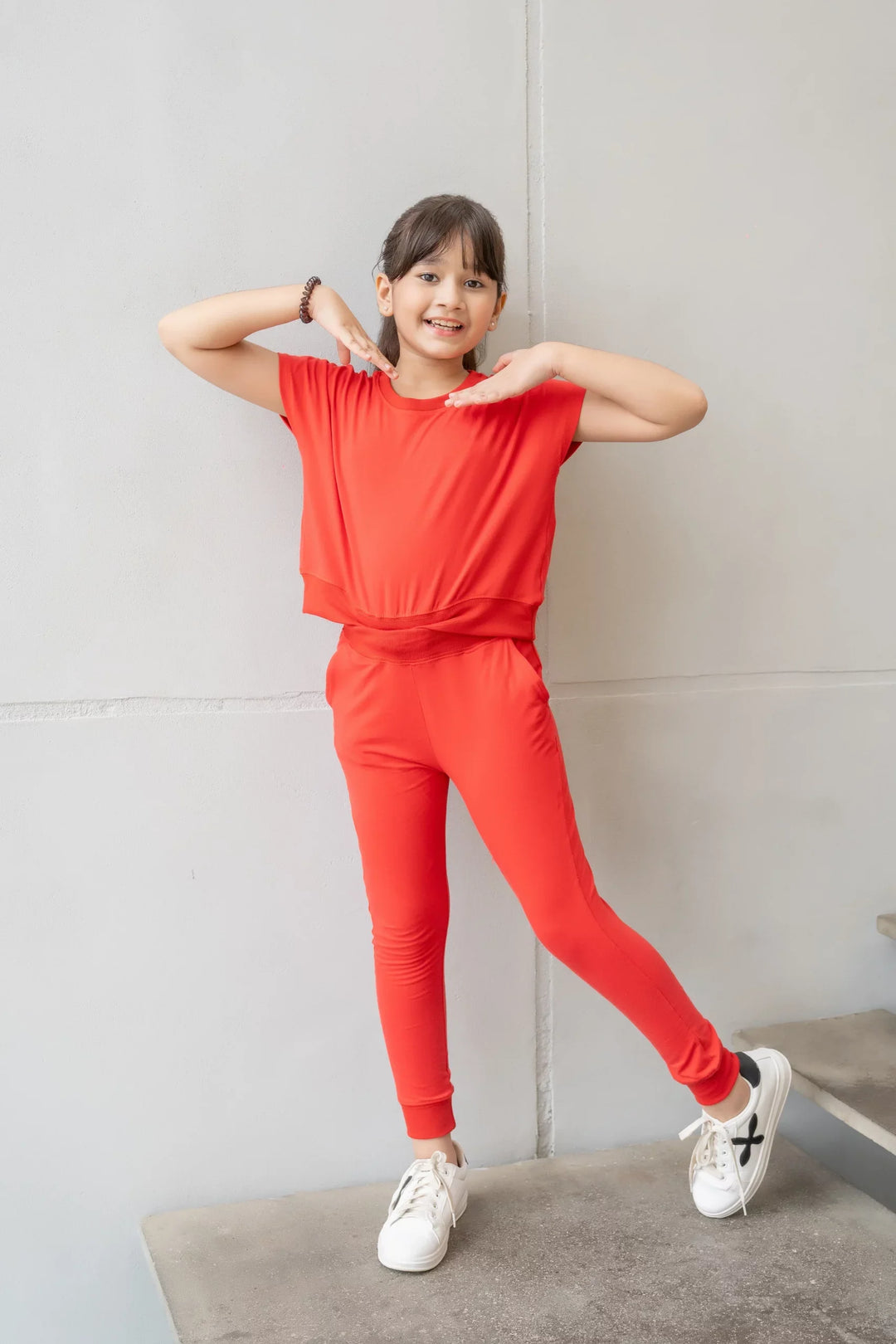 Dhaga Kids Pret Solids Jersy 2 Piece Co Ords Red DH-KD-CO - Summer Collection