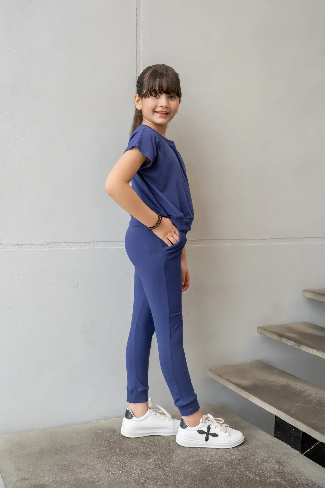 Dhaga Kids Pret Solids Jersy 2 Piece Co Ords Navy Blue DH-KD-CO - Summer Collection