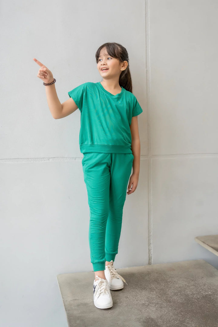 Dhaga Kids Pret Solids Jersy 2 Piece Co Ords Green Pear DH-KD-CO - Summer Collection