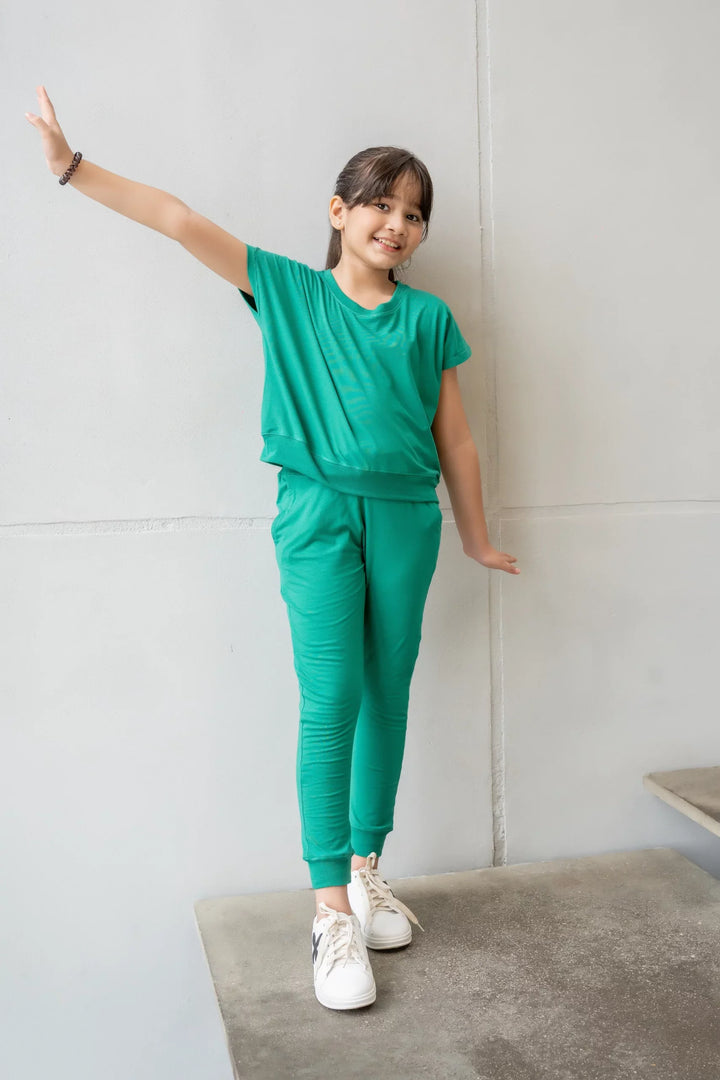 Dhaga Kids Pret Solids Jersy 2 Piece Co Ords Green Pear DH-KD-CO - Summer Collection