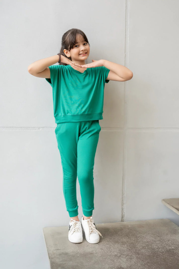 Dhaga Kids Pret Solids Jersy 2 Piece Co Ords Green Pear DH-KD-CO - Summer Collection