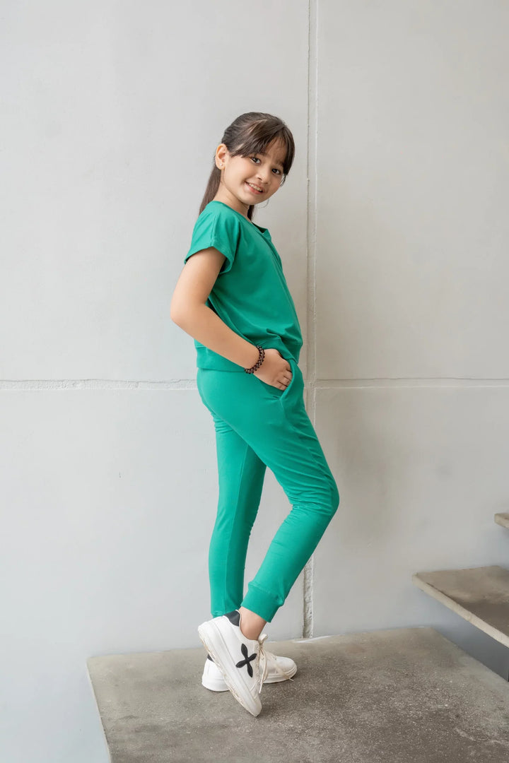 Dhaga Kids Pret Solids Jersy 2 Piece Co Ords Green Pear DH-KD-CO - Summer Collection