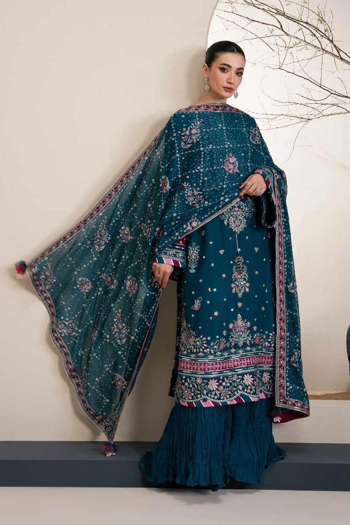Xenia Formals Unstitched Embroidered Chiffon 3 Piece Suit D-05 Yona - Festive Collection