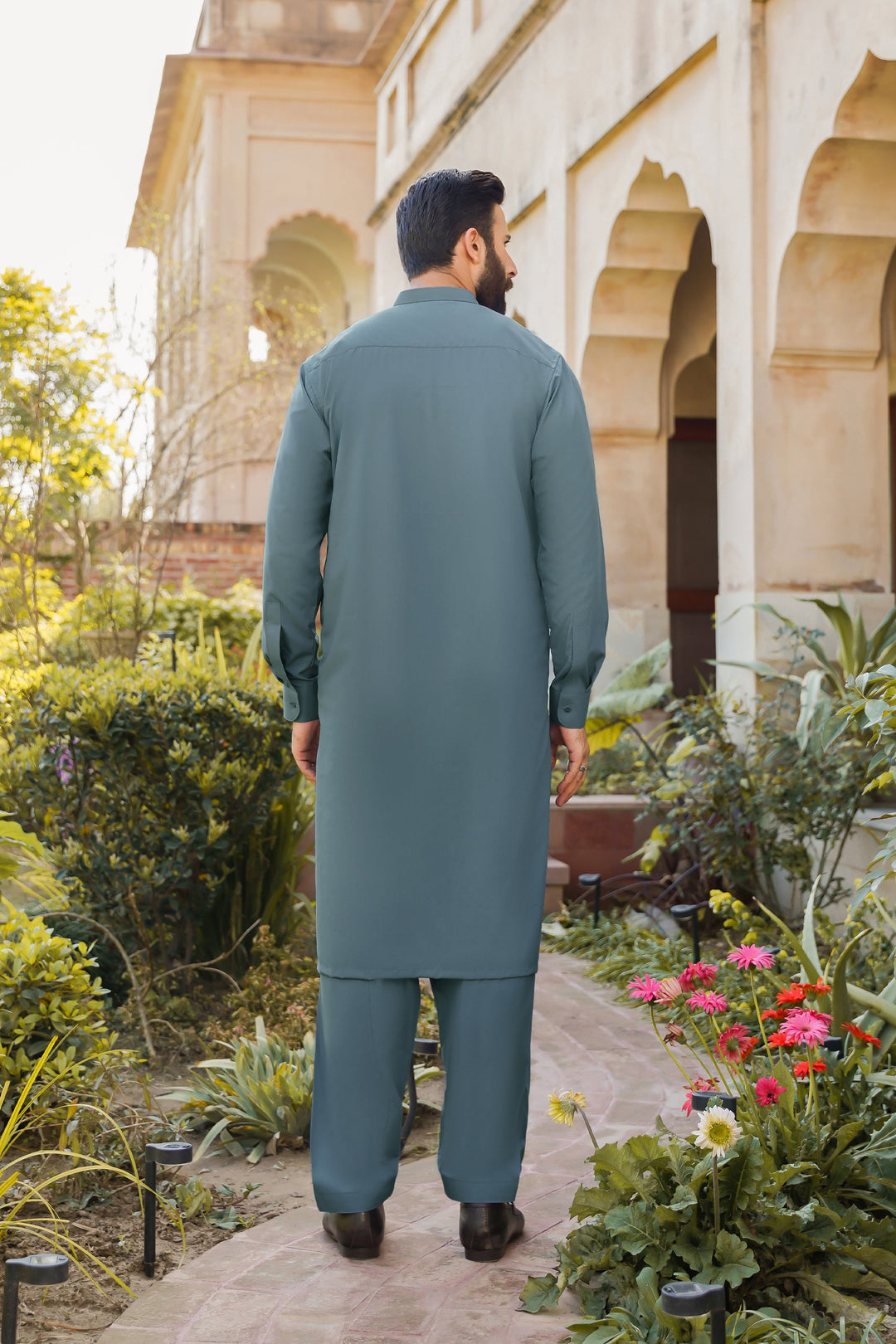 Divinely Crafted Men Ready To Wear Solids Cotton Shalwar Kameez Alpine Green - Summer Collection