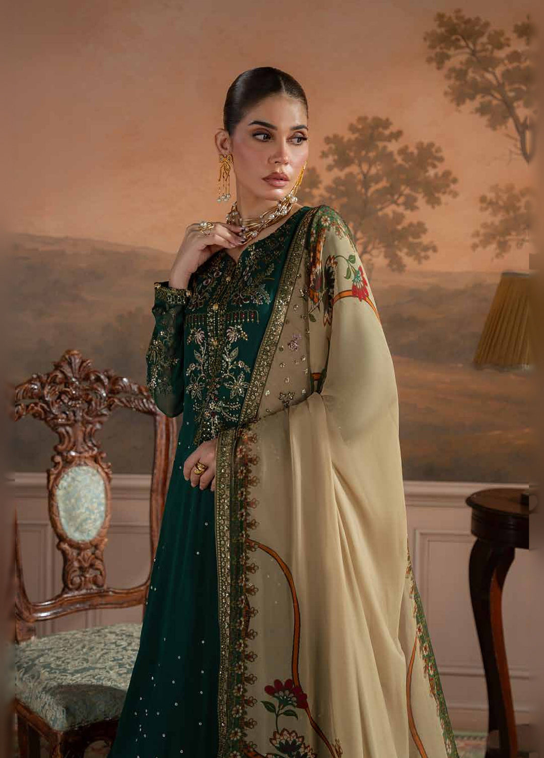 Amaya by Nureh Unstitched Embroidered Chiffon 4 Piece Suit NU26UAC AM-44 - Festive Collection