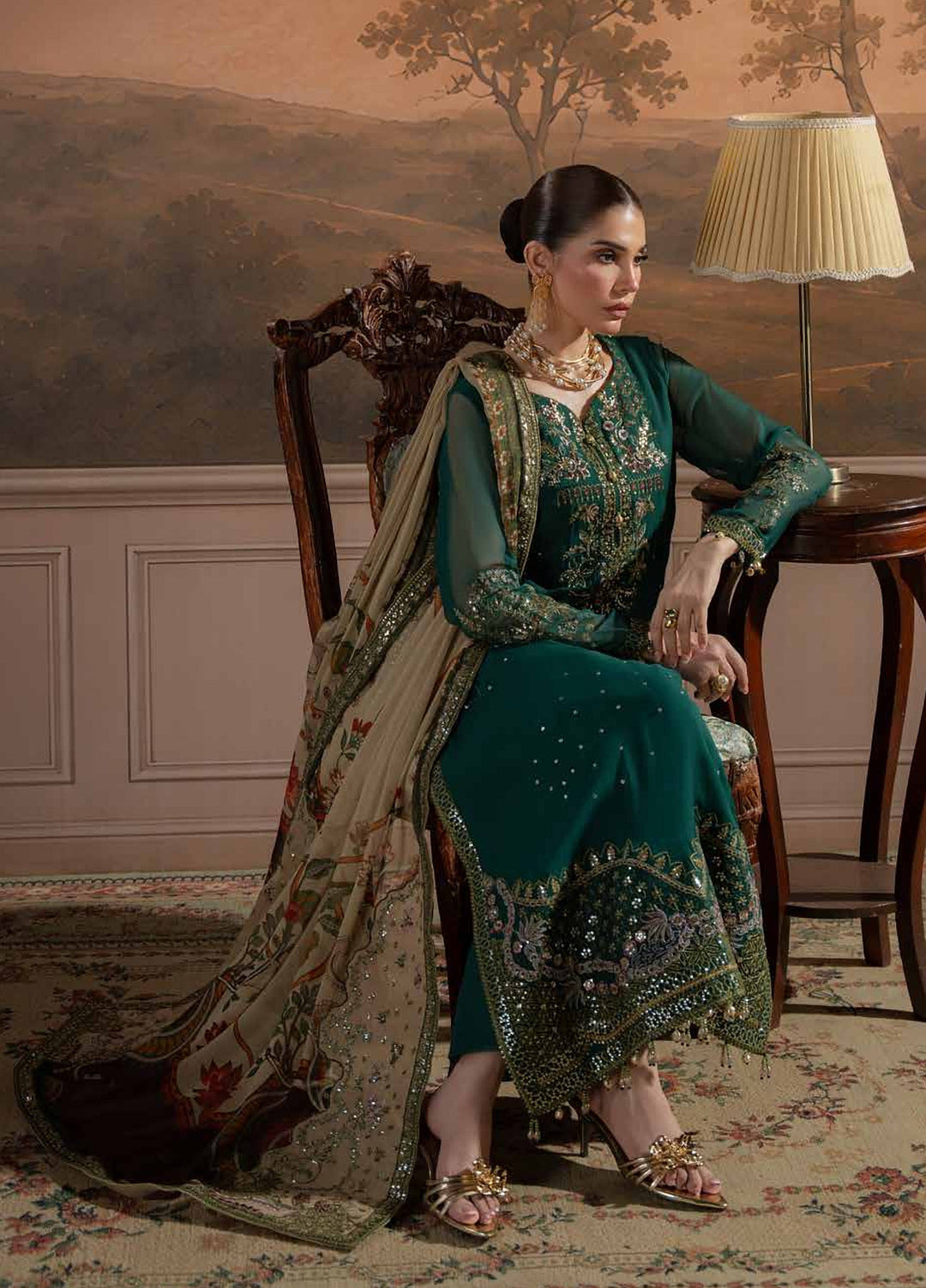 Amaya by Nureh Unstitched Embroidered Chiffon 4 Piece Suit NU26UAC AM-44 - Festive Collection