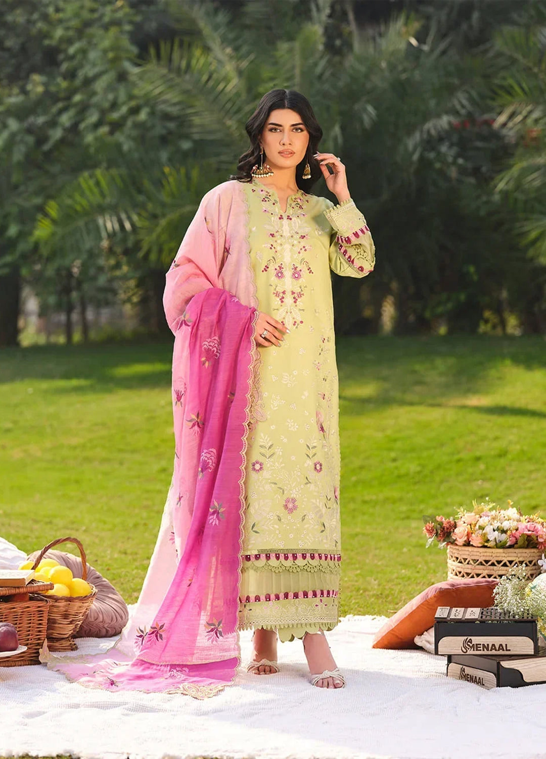 Menaal Unstitched Embroidered Lawn 3 Piece Suit ML26ULS APPLE BLOSSOM - Festive Collection
