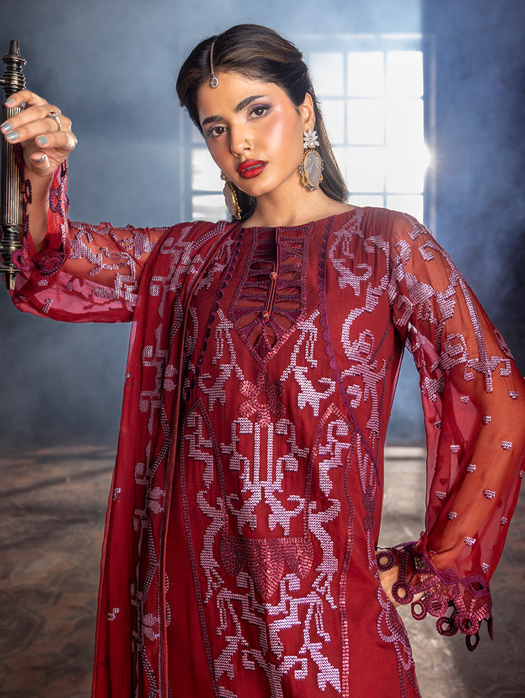 Zebtan Women Unstitched Embroidered Chiffon 3 Piece Suit AR-07 Festive Collection
