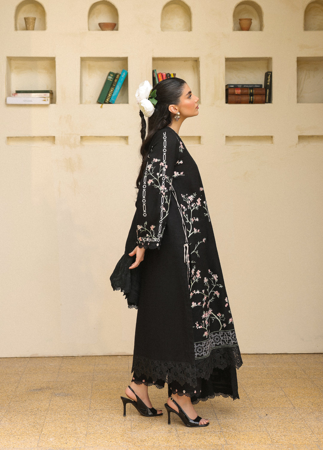Sahar Embroidered Khaddar Suits Unstitched 3 Piece AW2-25-02 Moonlit Noir - Winter Collection
