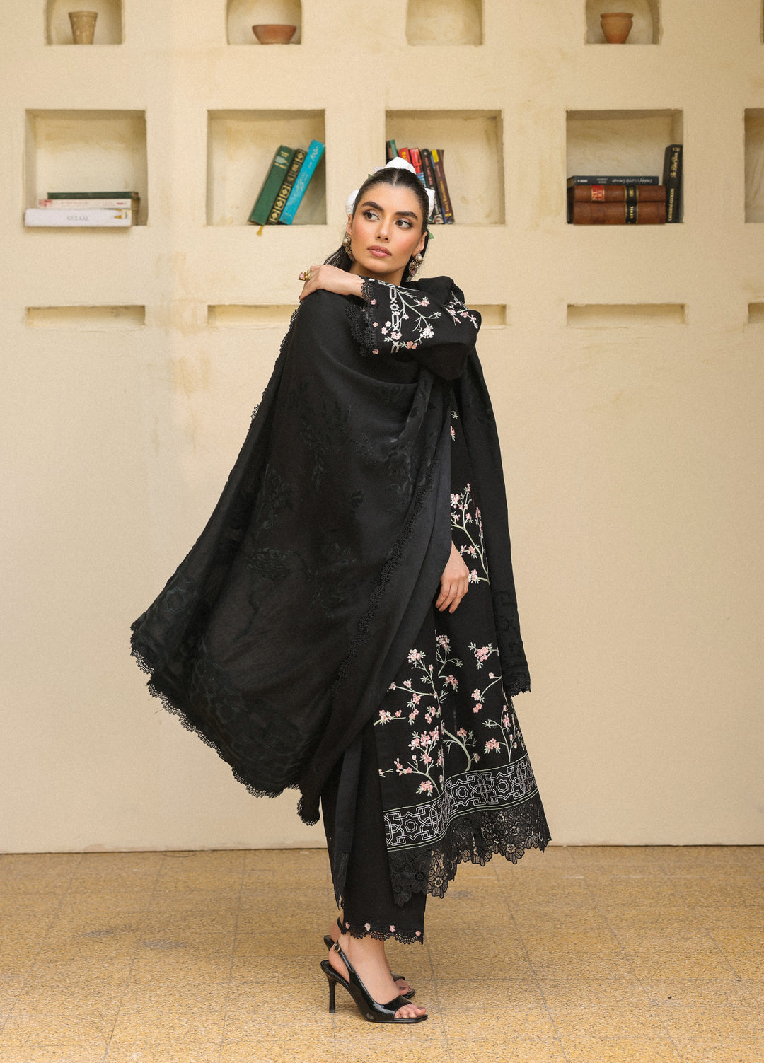 Sahar Embroidered Khaddar Suits Unstitched 3 Piece AW2-25-02 Moonlit Noir - Winter Collection