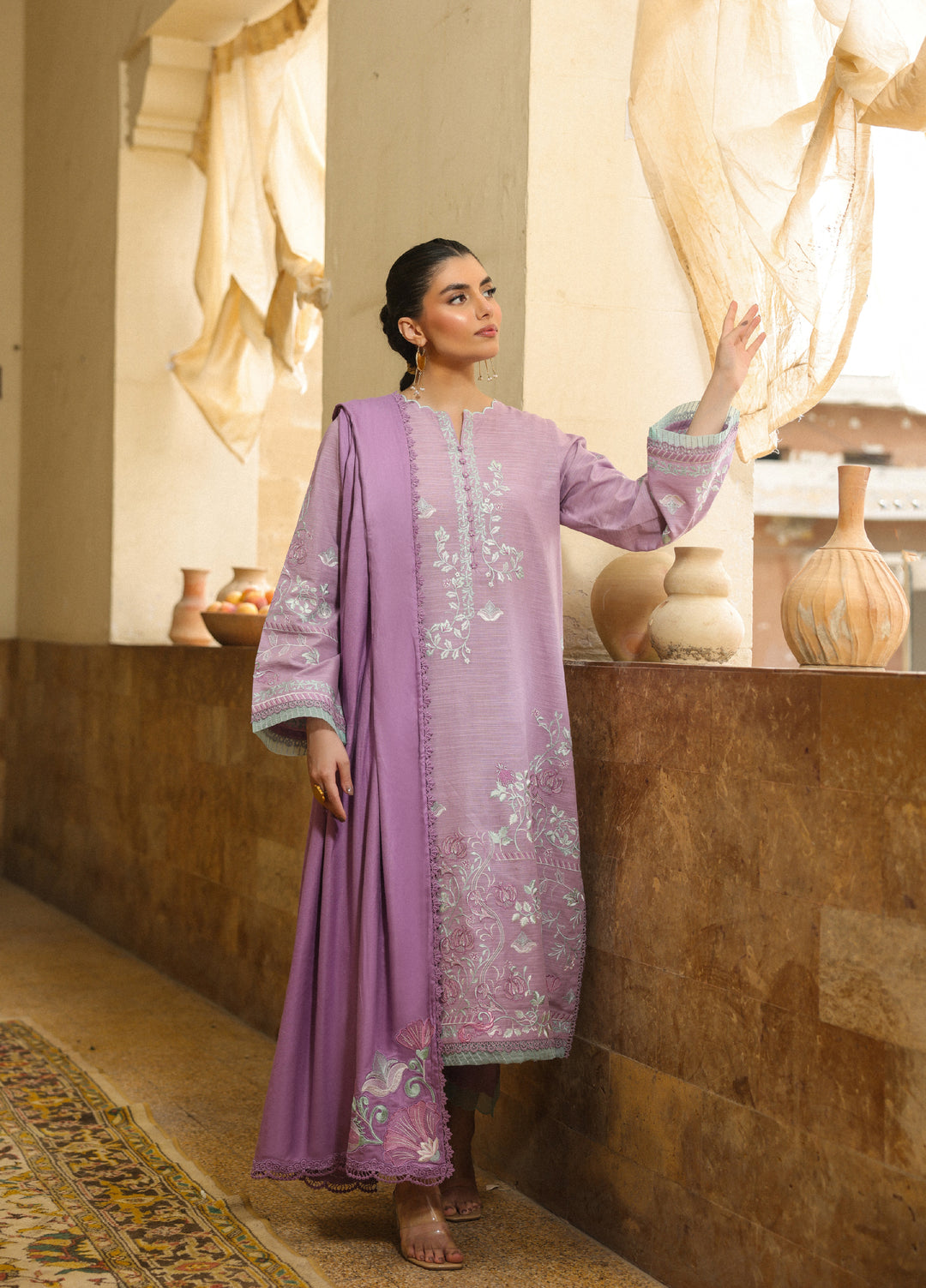 Sahar Embroidered Khaddar Suits Unstitched 3 Piece AW2-25-03 Lavina Rose - Winter Collection