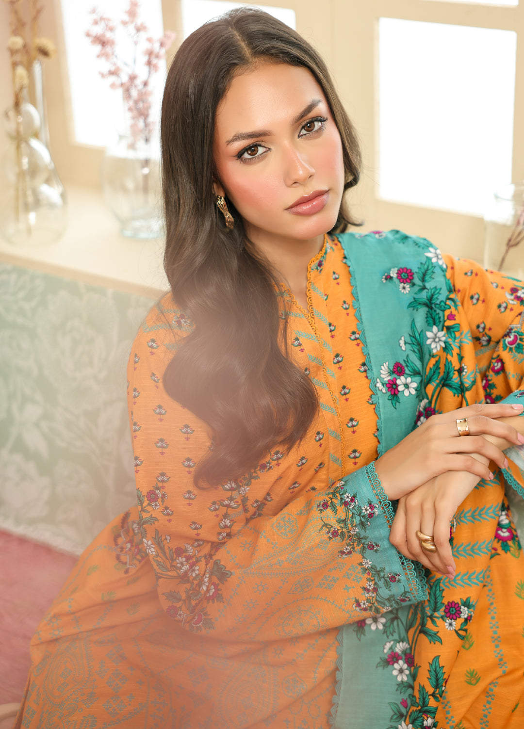Sahar Printed Khaddar Suits Unstitched 3 Piece AW2-25-17 Sun Spice - Winter Collection