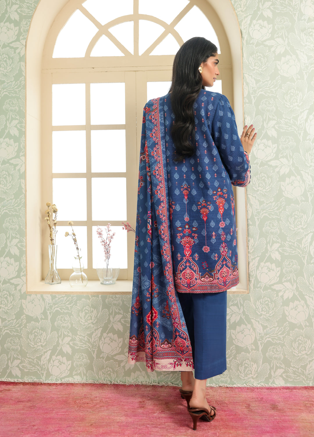 Sahar Printed Khaddar Suits Unstitched 3 Piece AW2-25-20 Royal Midnight - Winter Collection