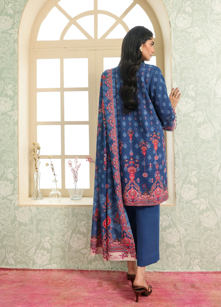 Sahar Printed Khaddar Suits Unstitched 3 Piece AW2-25-20 Royal Midnight - Winter Collection