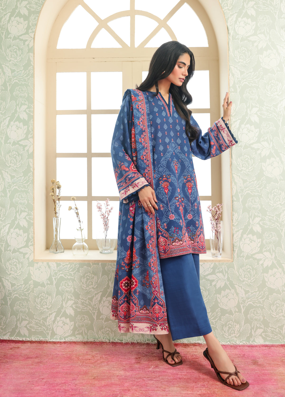 Sahar Printed Khaddar Suits Unstitched 3 Piece AW2-25-20 Royal Midnight - Winter Collection