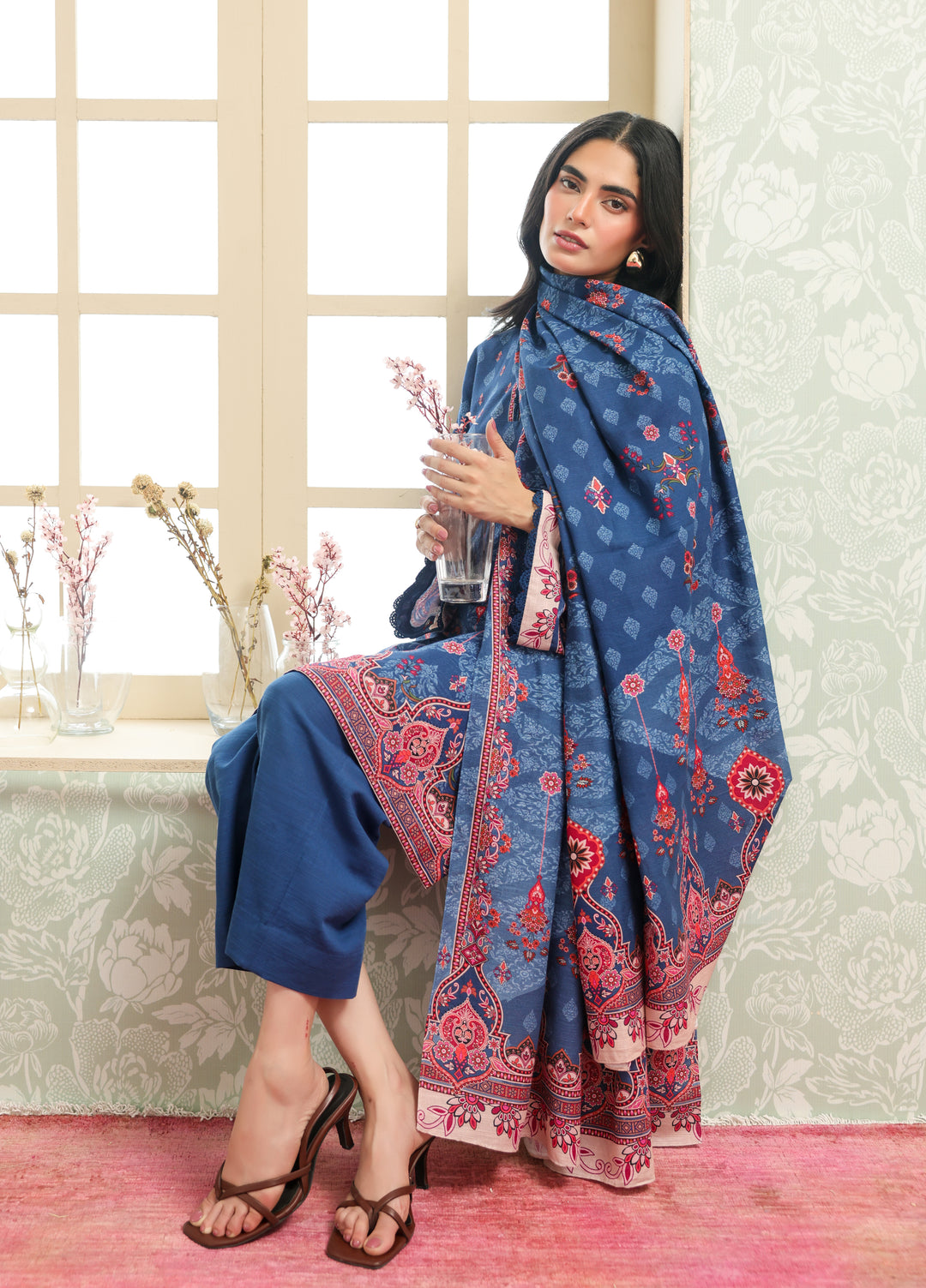Sahar Printed Khaddar Suits Unstitched 3 Piece AW2-25-20 Royal Midnight - Winter Collection