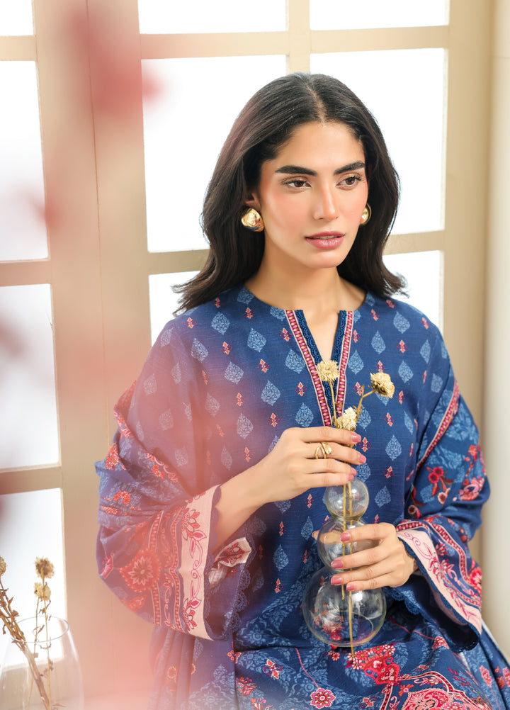 Sahar Printed Khaddar Suits Unstitched 3 Piece AW2-25-20 Royal Midnight - Winter Collection