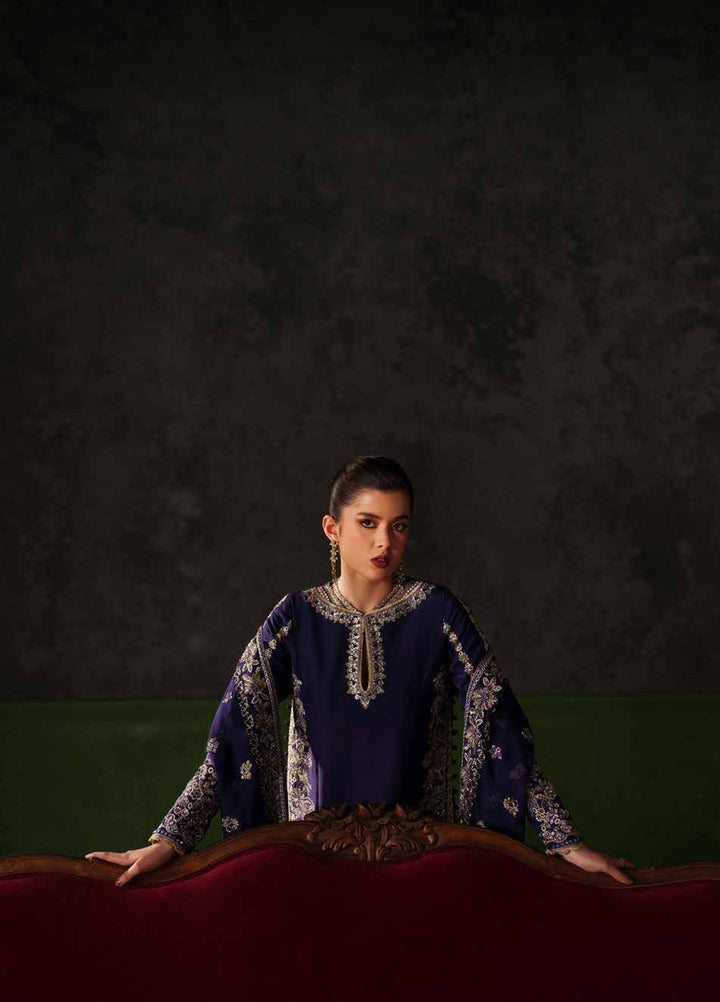 Verve Silk Edit by Emaan Adeel Unstitched Embroidered Raw Silk 3 Piece Suit EA26UVF Azure Sapphire - Festive Collection