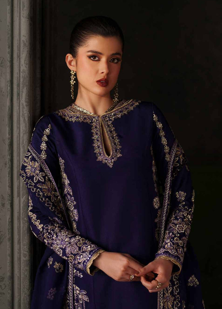 Verve Silk Edit by Emaan Adeel Unstitched Embroidered Raw Silk 3 Piece Suit EA26UVF Azure Sapphire - Festive Collection