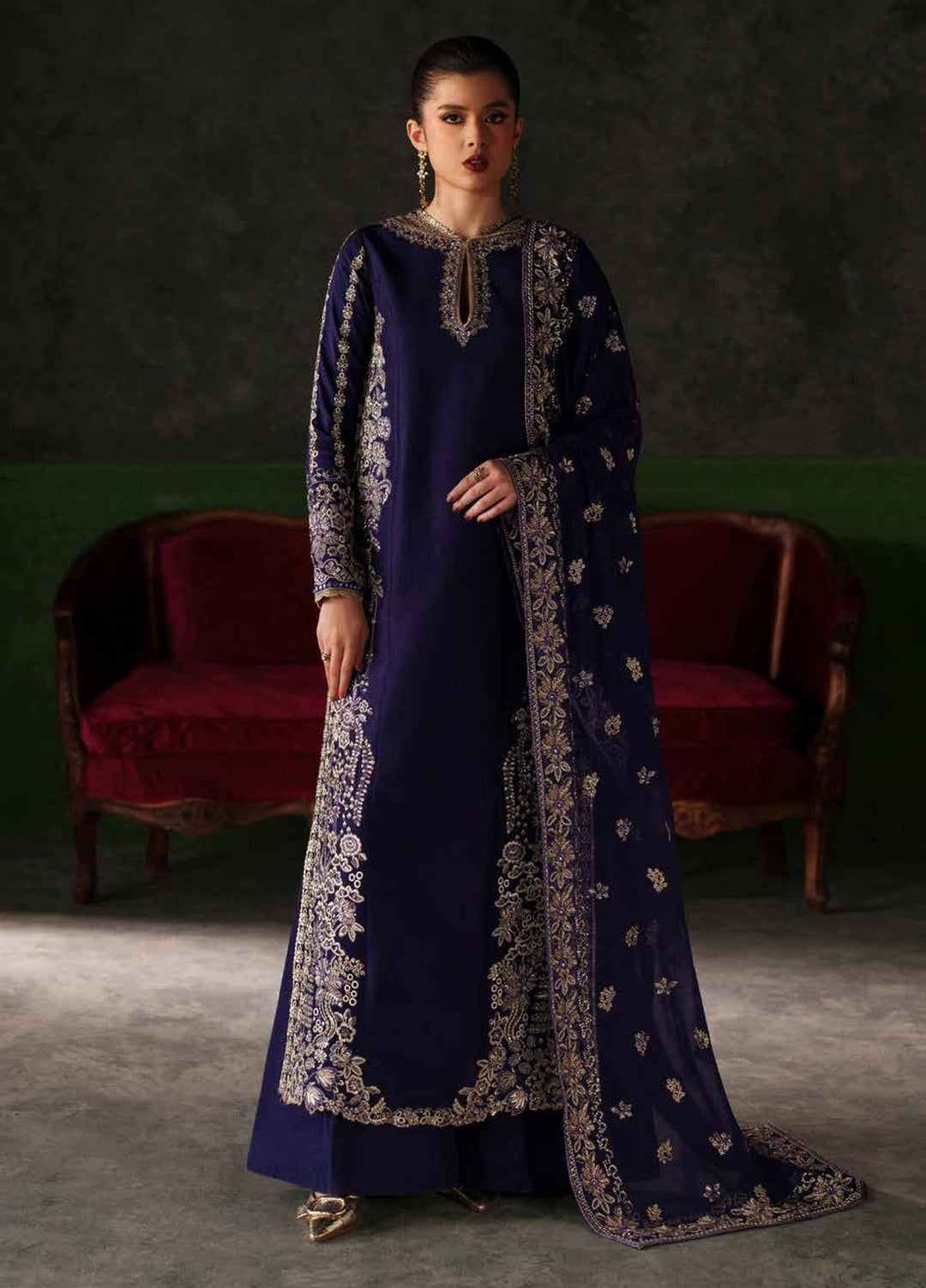 Verve Silk Edit by Emaan Adeel Unstitched Embroidered Raw Silk 3 Piece Suit EA26UVF Azure Sapphire - Festive Collection