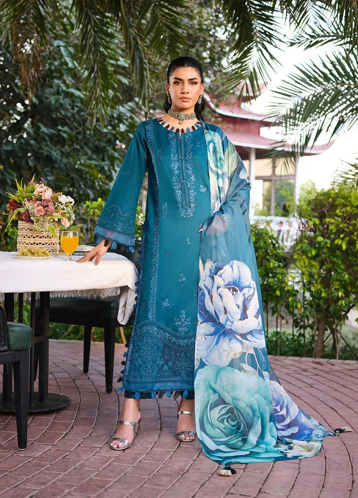 Menaal Unstitched Embroidered Lawn 3 Piece Suit ML26ULS AZURE BLOSSOM - Festive Collection
