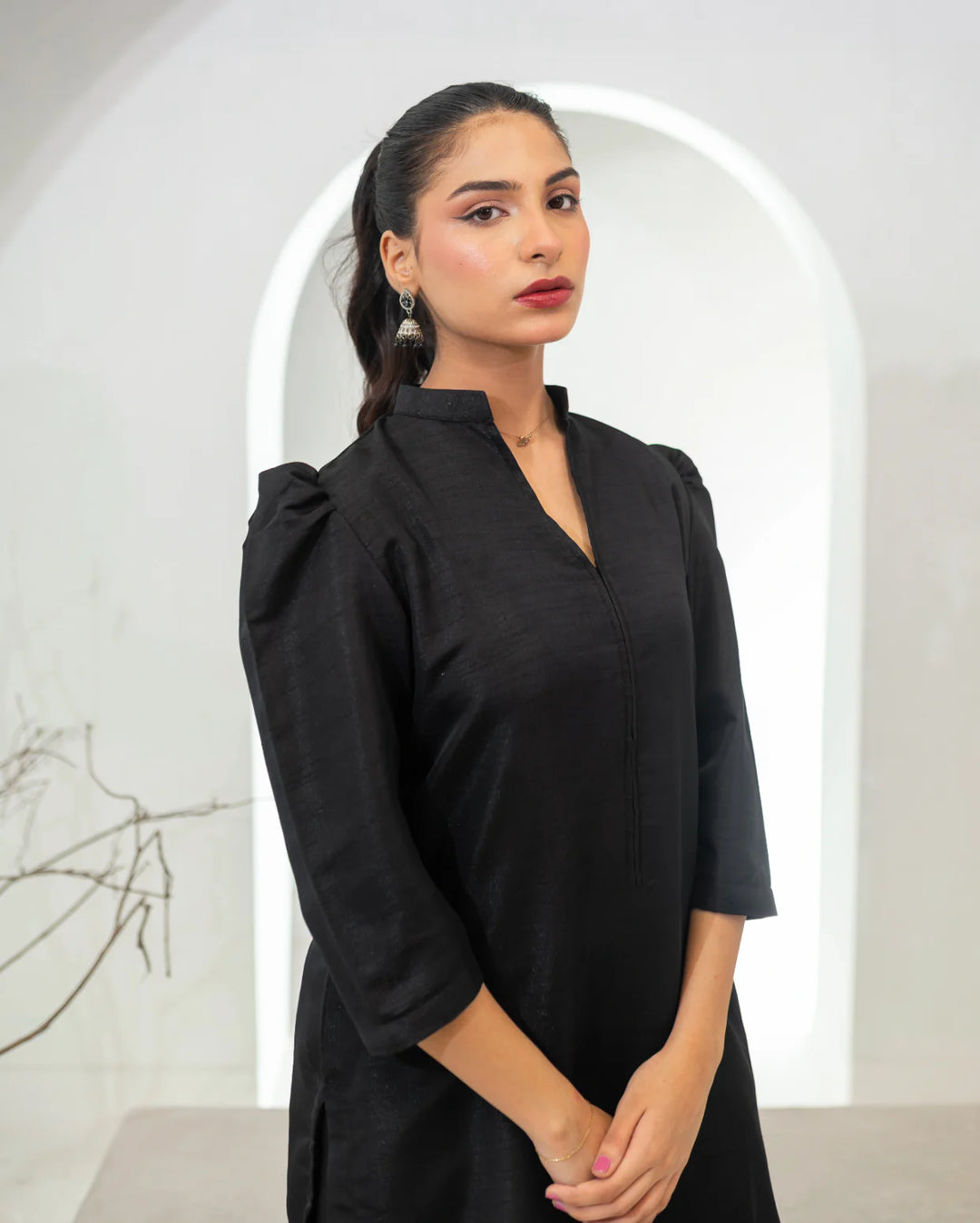 Zauk Pret Casual Wear Raw Silk 2 Piece Sable Black - Casual Collection