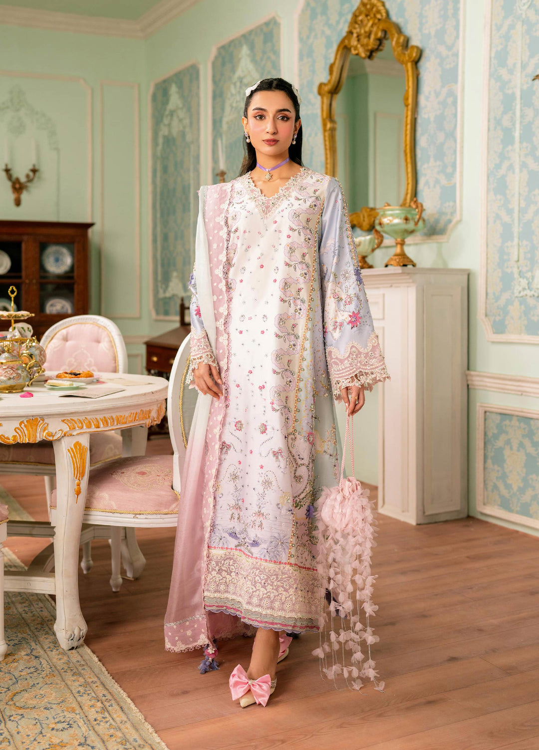 Luxe by Qalamkar Unstitched Embroidered Charmeuse Silk 3 Piece Suit QLK26UL Akari QSL-05 - Festive Collection