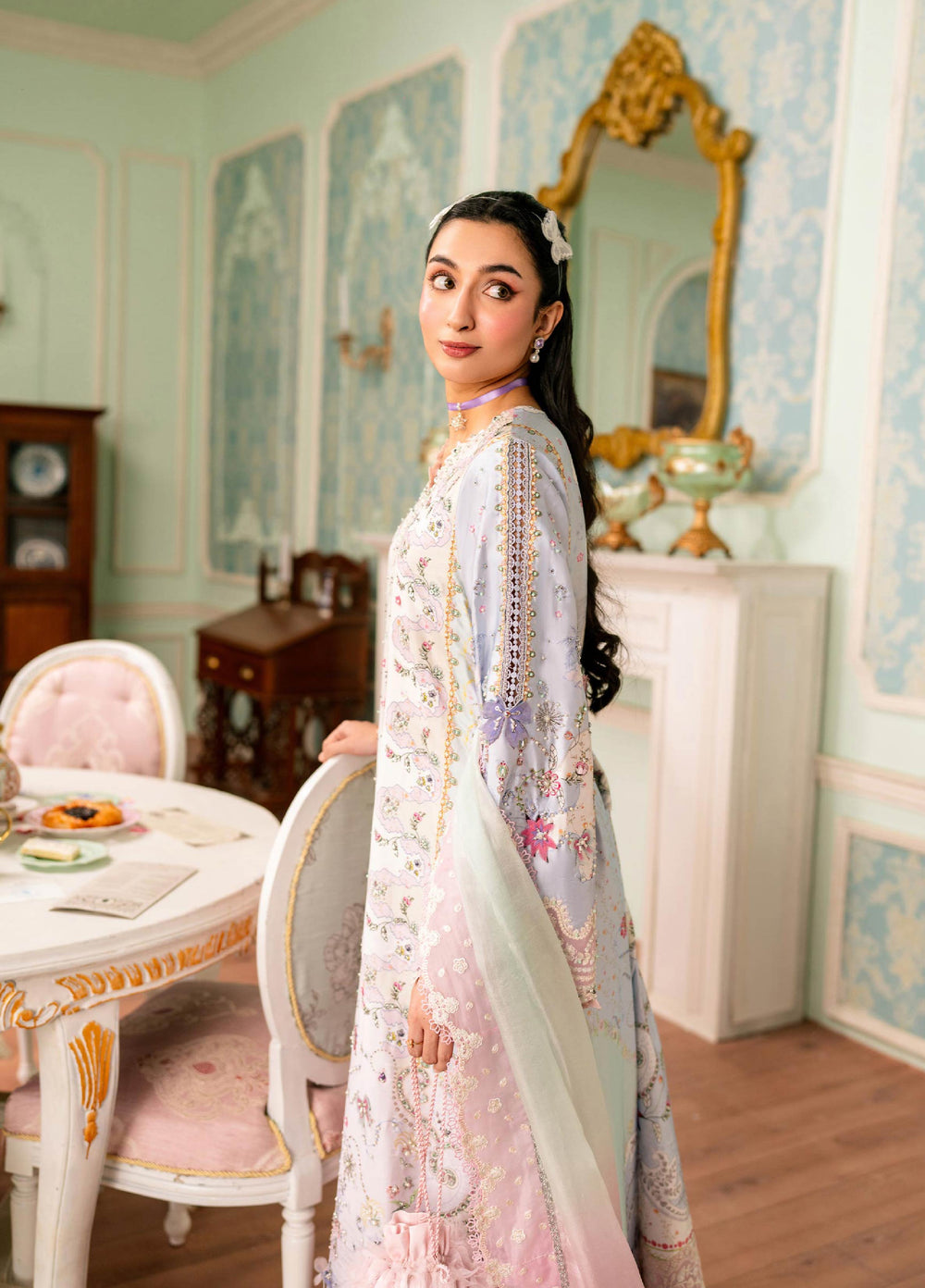 Luxe by Qalamkar Unstitched Embroidered Charmeuse Silk 3 Piece Suit QLK26UL Akari QSL-05 - Festive Collection