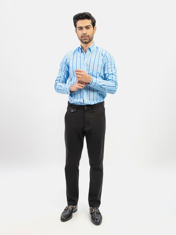 Brumano Ready To Wear Shirts Men 1 Piece Cotton Aqua Blue Striped Button Down Shirt 0-31-024-5073 - Summer Collection