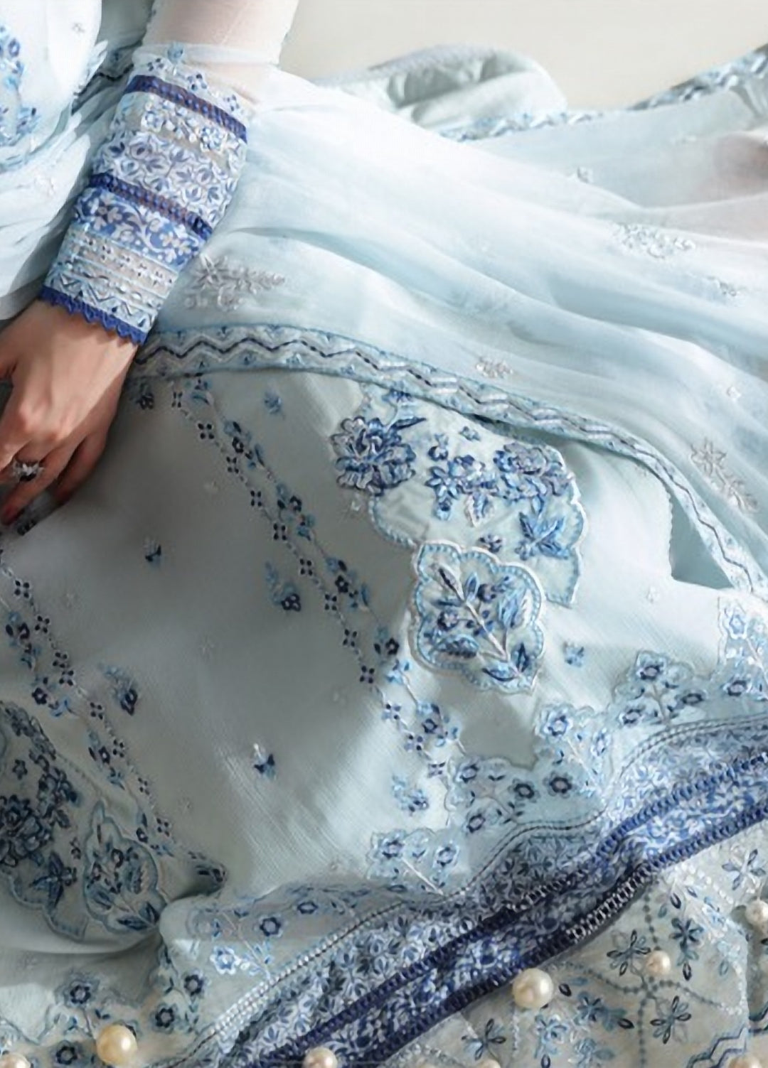 Ensembles by Azure Unstitched Embroidered Chiffon 3 Piece Suit AZ26UEF AQUARIA - Festive Collection