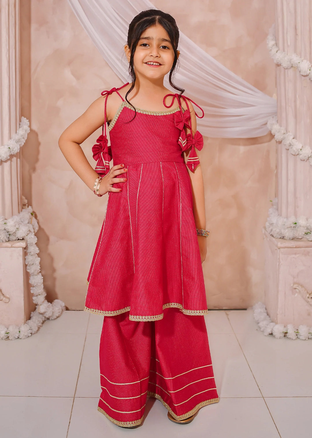 Modest Girls RTW Embroidered Cotton 3 Piece Suit Pink Sharara Festive Collection
