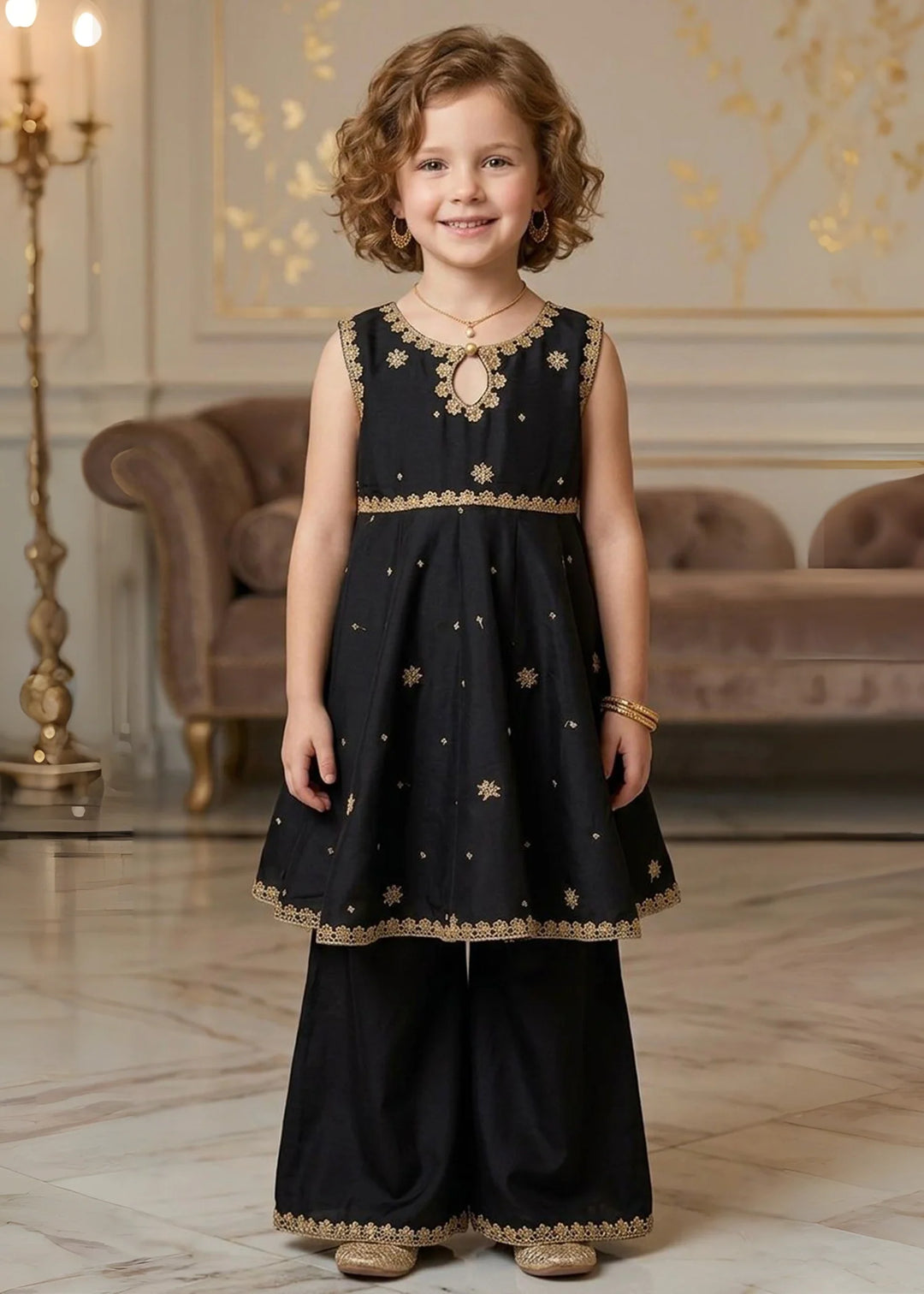 Modest Girls RTW Embroidered Viscose 3 Piece Suit Black Wedding Collection