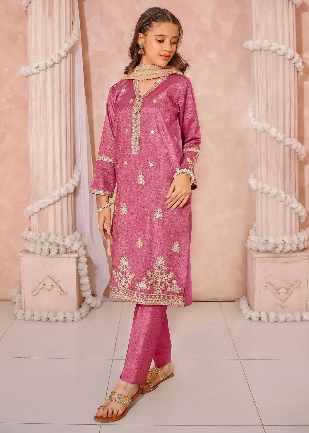 Modest Girls RTW Embroidered Mesuri 3 Piece Suit Maroon Festive Collection