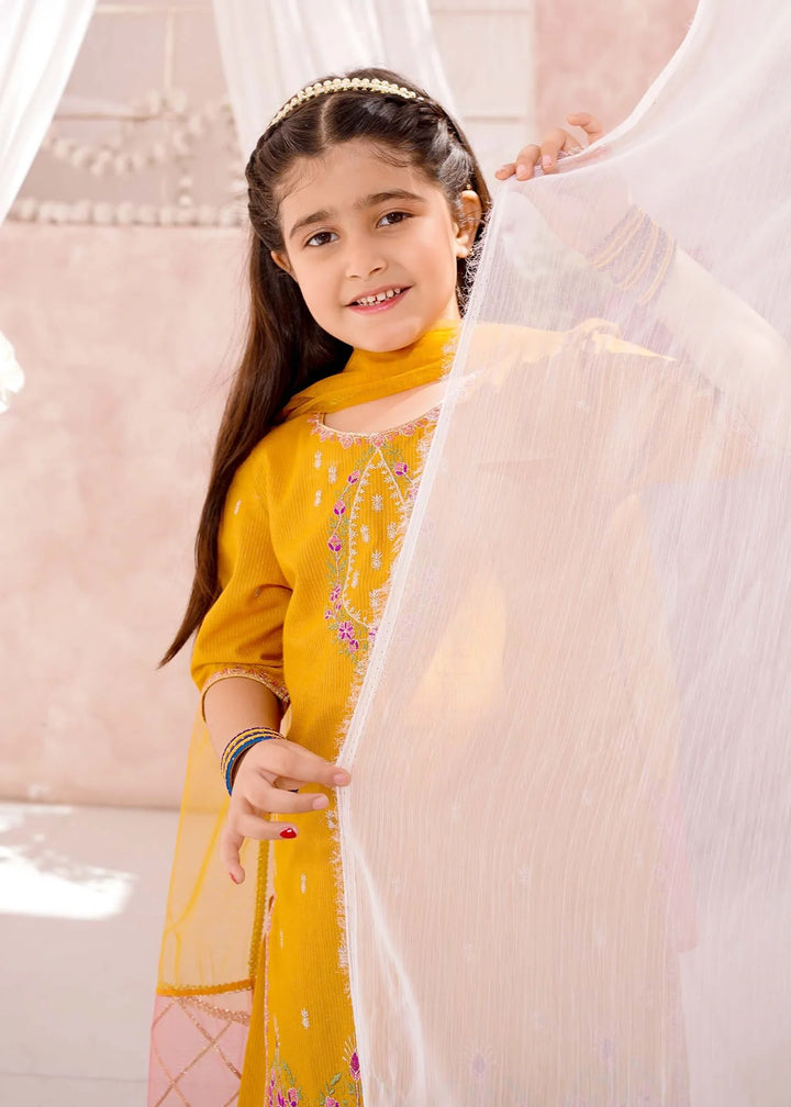 Modest Girls RTW Embroidered Cotton 3 Piece Suit Mustard Festive Collection