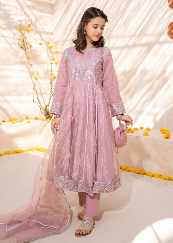 Modest Girls RTW Embroidered Tissue 3 Piece Suit Pink Frock-T Wedding Collection