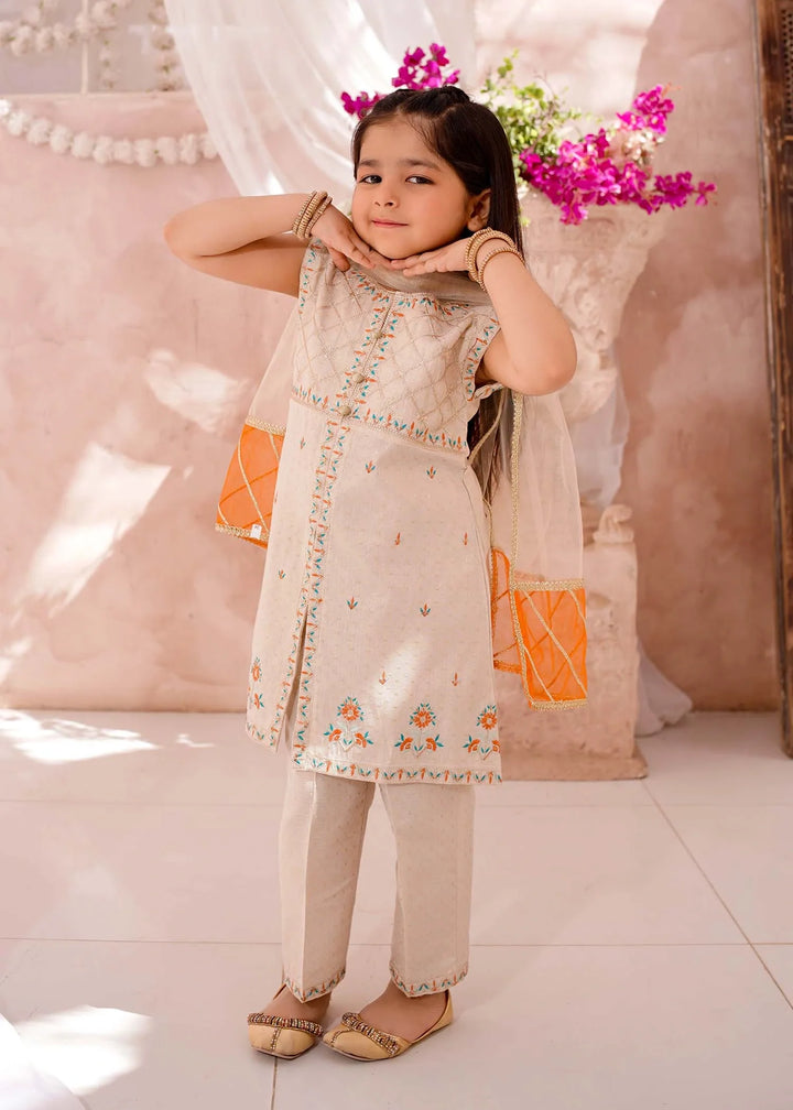 Modest Girls RTW Embroidered Cotton 3 Piece Suit White Festive Collection
